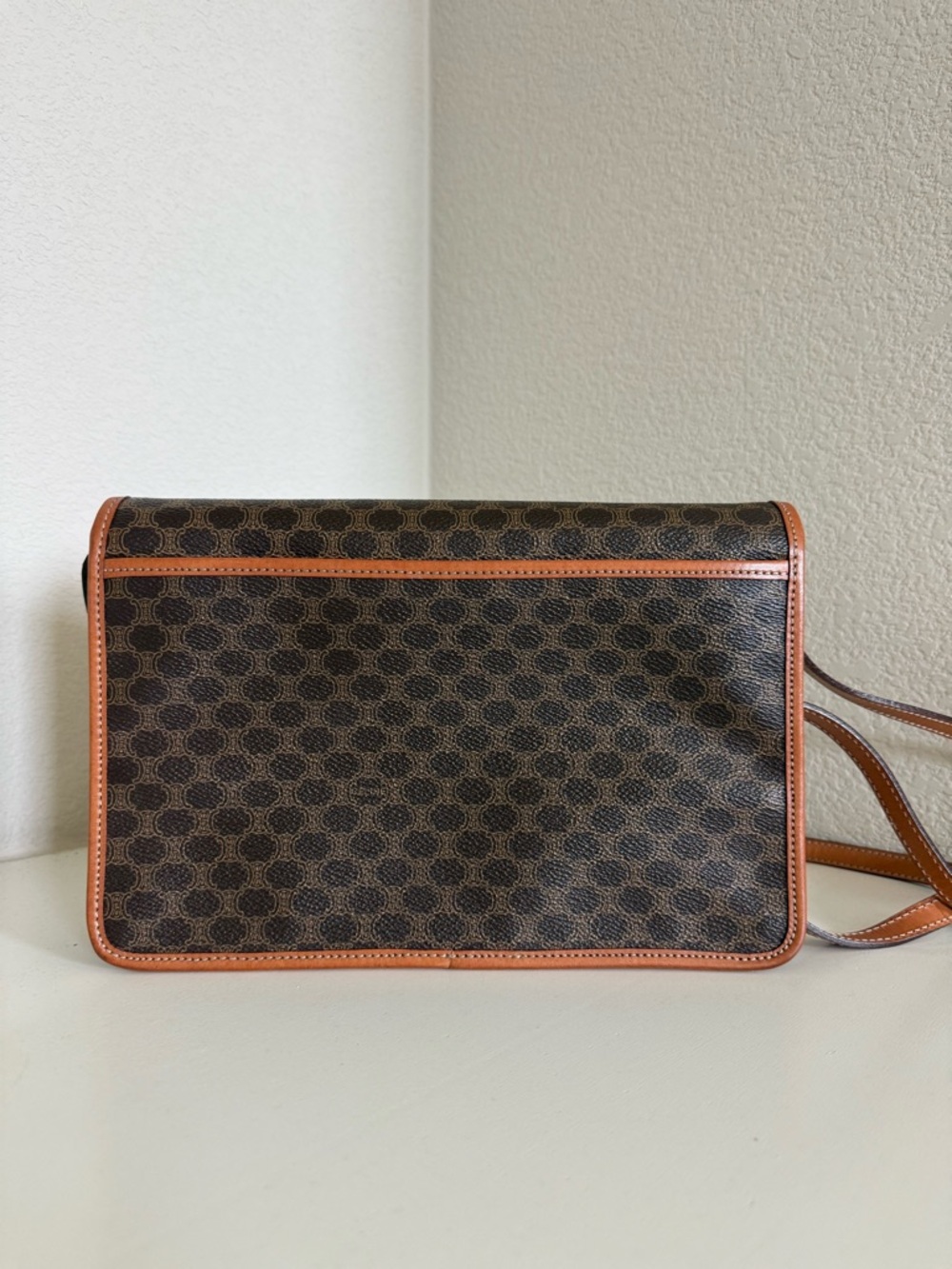 Celine Brown Macadam Canvas Messenger Bag with Tan Leather Trim - Picture 3 of 14